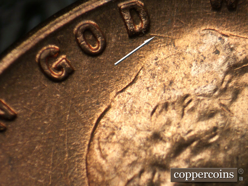 Die-stage B marker on 1959D•1MM•105 (1959 Repunched Mint Mark).