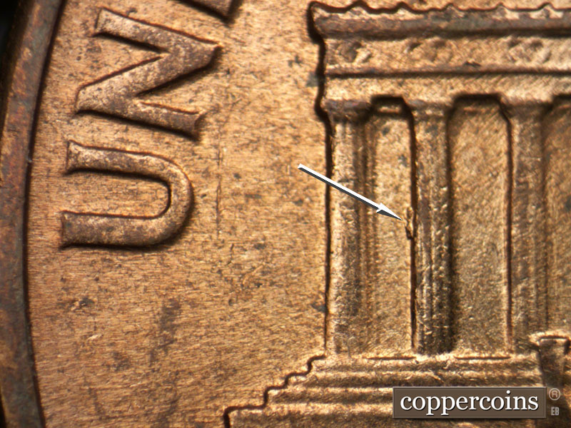 Die-stage B marker on 1959D•1MM•105 (1959 Repunched Mint Mark).