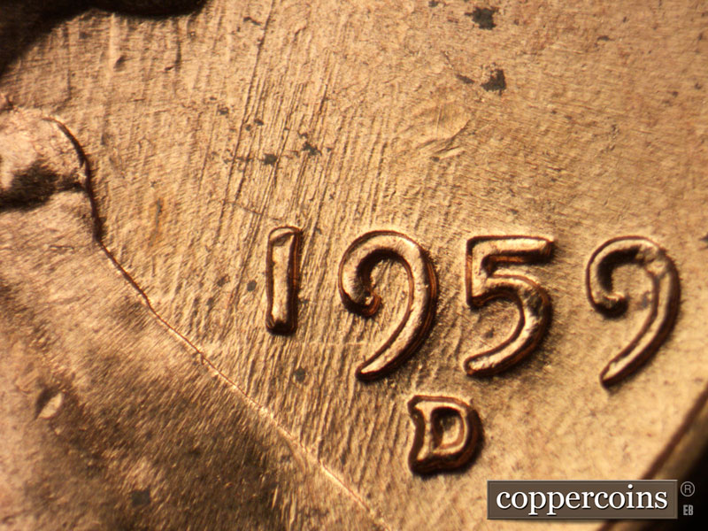 Die-stage B marker on 1959D•1MM•106 (1959 Repunched Mint Mark).
