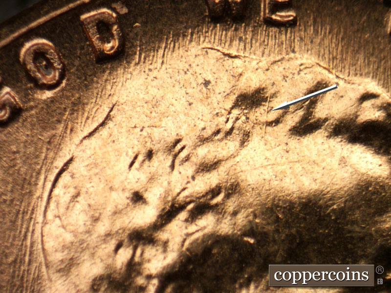 Die-stage B marker on 1959D•1MM•106 (1959 Repunched Mint Mark).