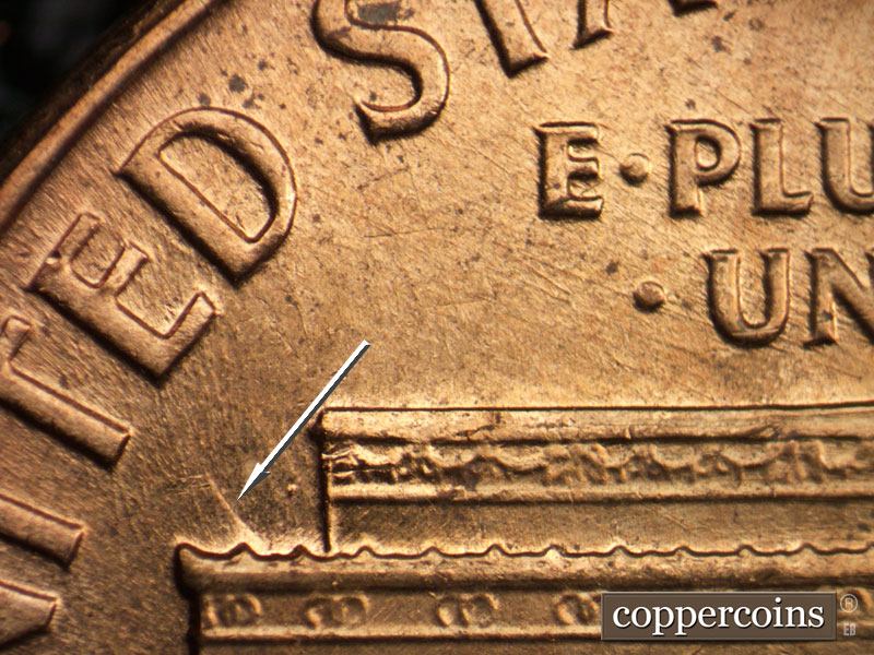 Die-stage B marker on 1959D•1MM•106 (1959 Repunched Mint Mark).