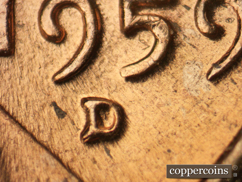1959 Lincoln cent obverse, CopperCoins die 1959D•1MM•107.