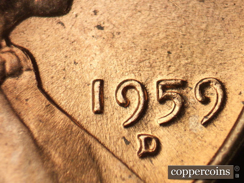 Die-stage B marker on 1959D•1MM•107 (1959 Repunched Mint Mark).