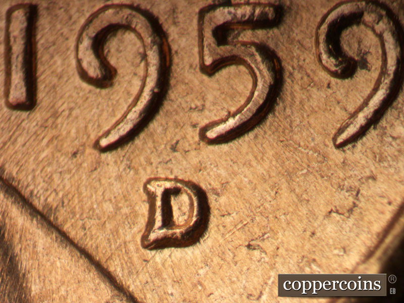 1959 Lincoln cent obverse, CopperCoins die 1959D•1MM•118.