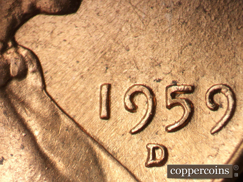 Die-stage B marker on 1959D•1MM•118 (1959 Repunched Mint Mark).