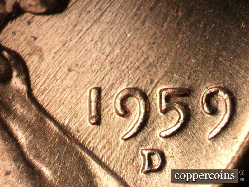 Die-stage B marker on 1959D•1MM•121 (1959 Repunched Mint Mark).