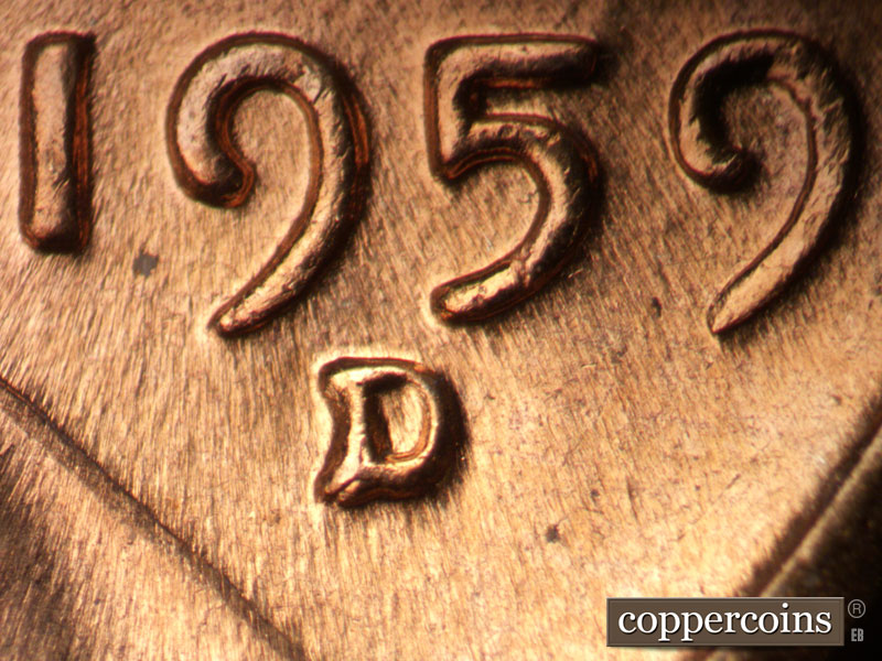 1959 Lincoln cent obverse, CopperCoins die 1959D•1MM•122.