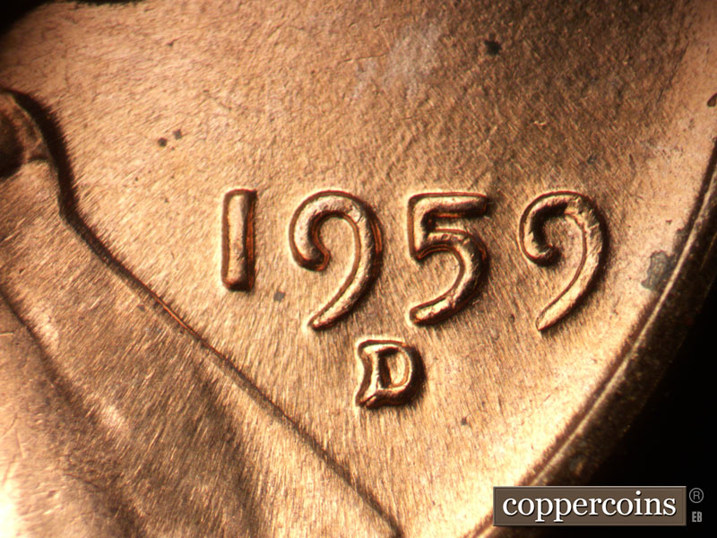 Die-stage B marker on 1959D•1MM•122 (1959 Repunched Mint Mark).