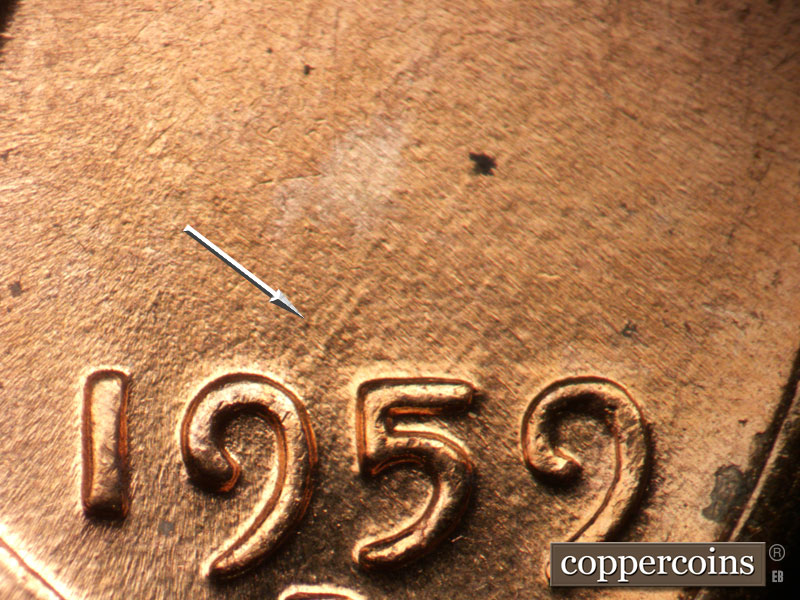 Die-stage B marker on 1959D•1MM•122 (1959 Repunched Mint Mark).