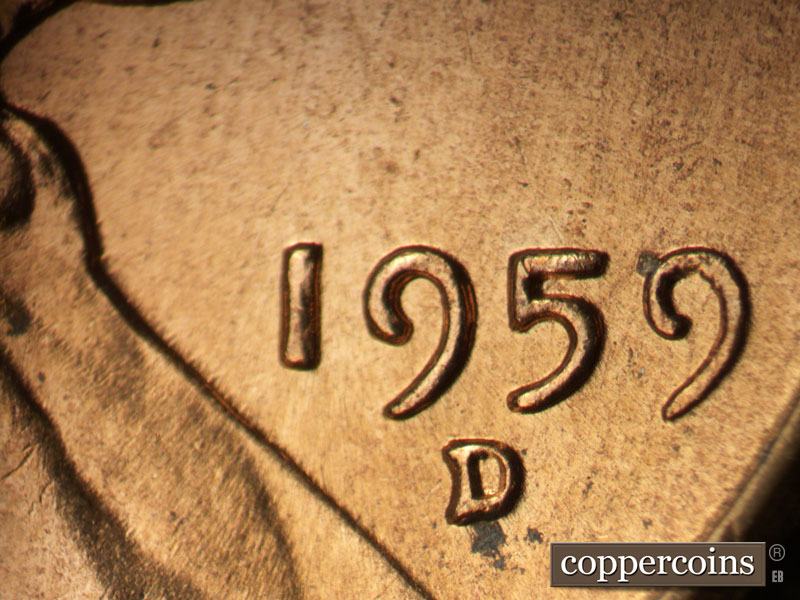 Die-stage B marker on 1959D•1MM•123 (1959 Repunched Mint Mark).