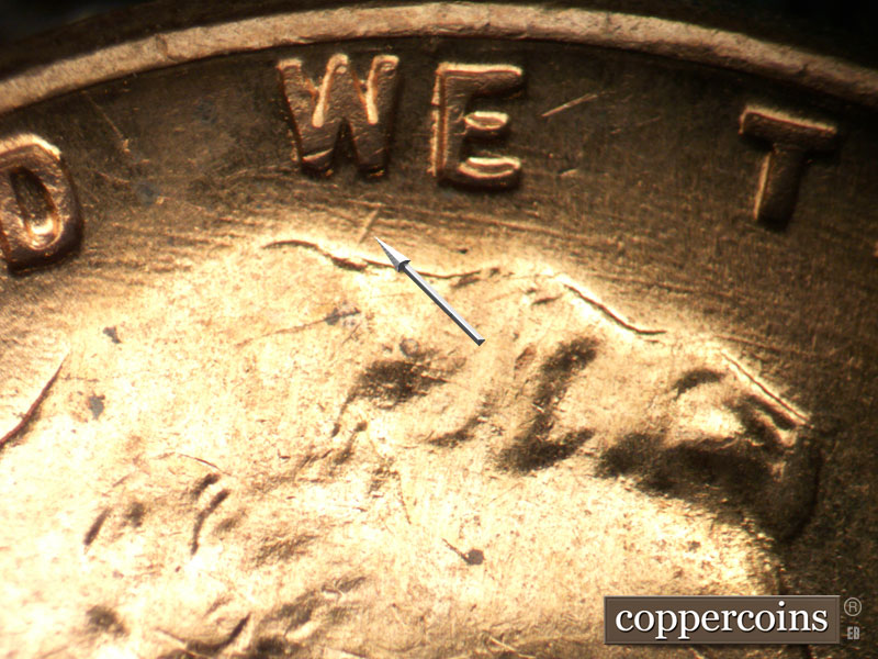Die-stage B marker on 1959D•1MM•123 (1959 Repunched Mint Mark).