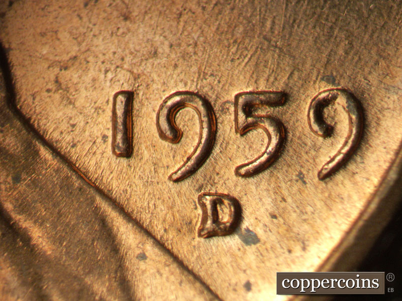 Die-stage B marker on 1959D•1MM•124 (1959 Repunched Mint Mark).