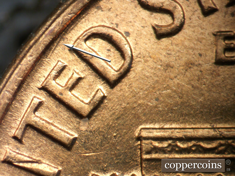 Die-stage B marker on 1959D•1MM•124 (1959 Repunched Mint Mark).