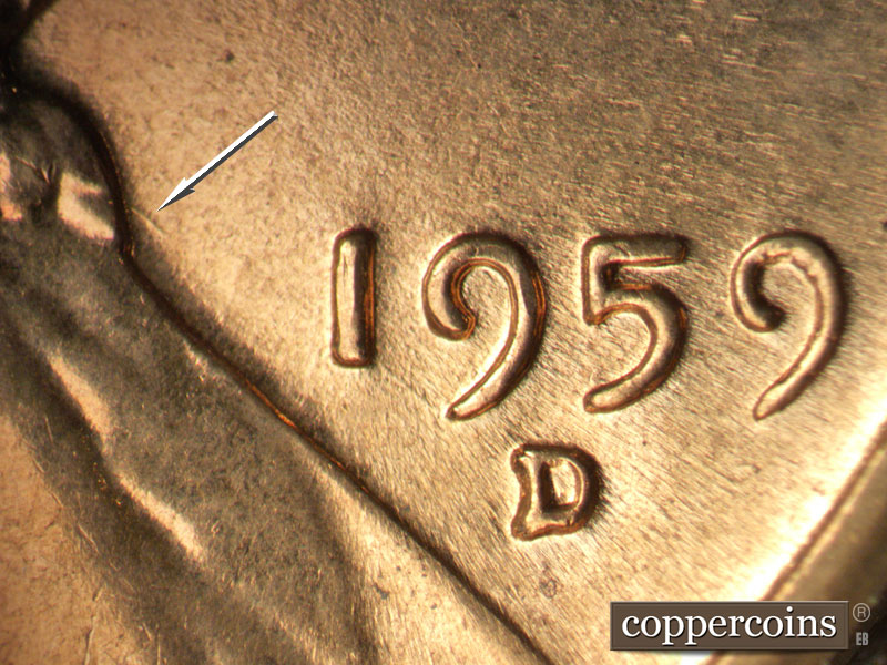 Die-stage C marker on 1959D•1MM•125 (1959 Repunched Mint Mark).