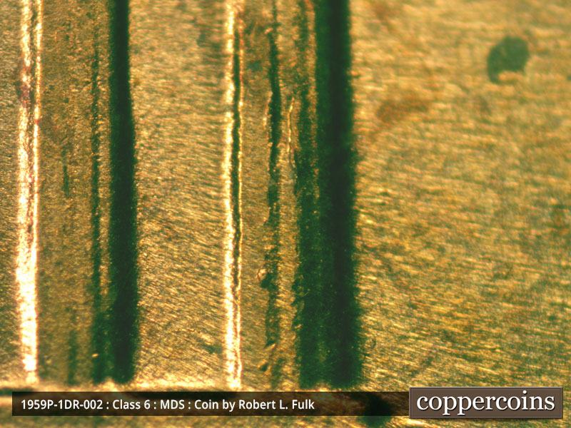Die-stage B marker on 1959P•1DR•002 (1959 Doubled Die Reverse).