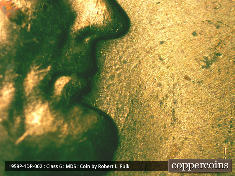 Die-stage B marker on 1959P•1DR•002 (1959 Doubled Die Reverse).