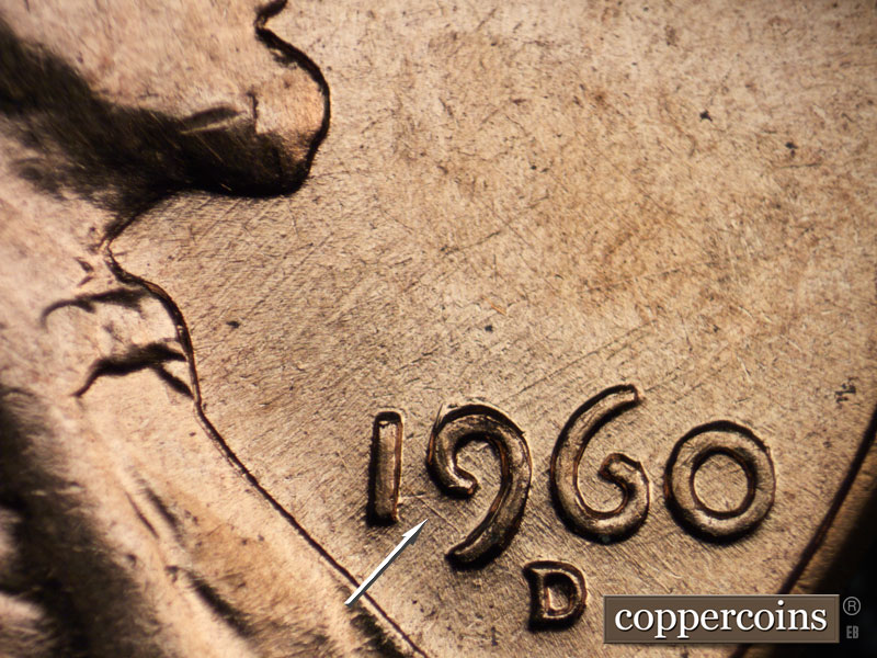 Die-stage B marker on 1960D•1DO•003 showing NE die scratches from throat.