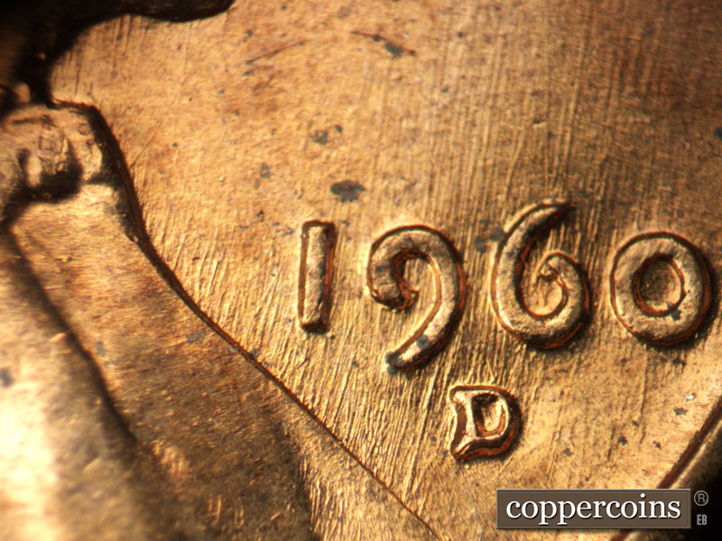 Die-stage B marker on 1960D•1DO•005 showing SSW die scratches through date.