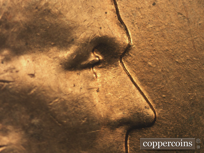 1960 Lincoln cent obverse, CopperCoins die 1960D•1DO•006 — Extra eyelid south of primary.