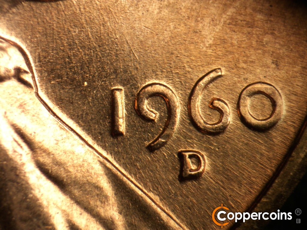 Die-stage B marker on 1960D•1DO•008 showing Date for reference. NW die scratches from 9 in date.