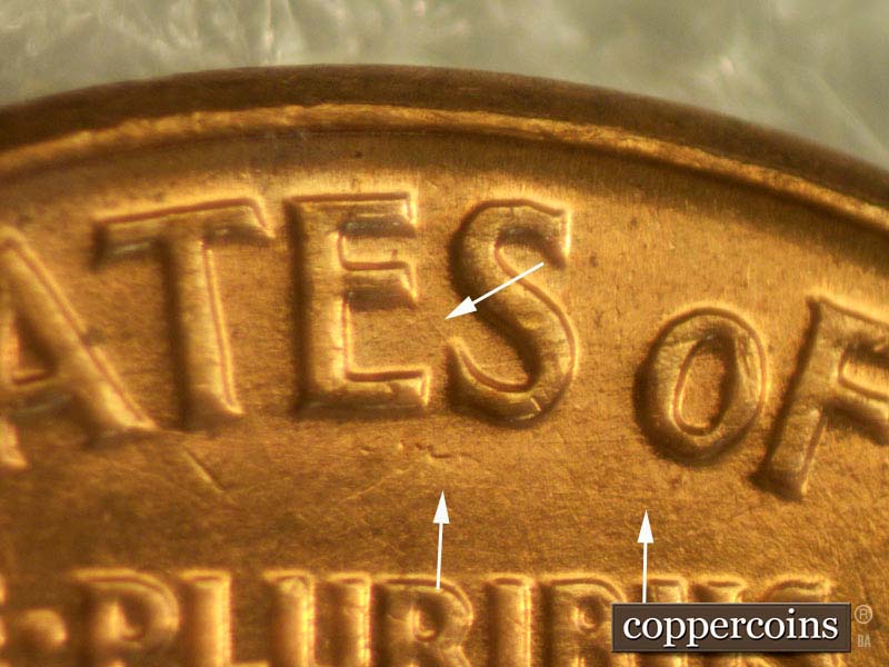Die-stage B marker on 1960D•1MM•003 showing SE die scratch connects ES in STATES.