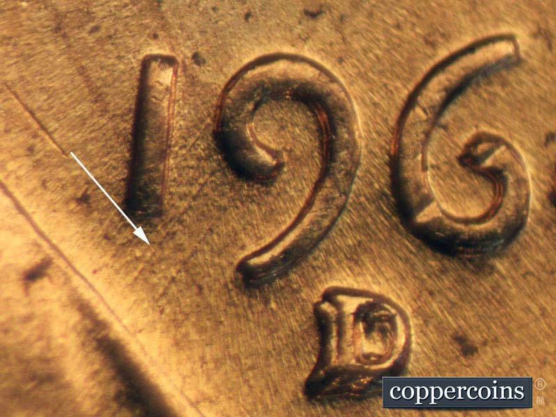 Die-stage B marker on 1960D•1MM•007 showing SW die scratches through 19 in date.