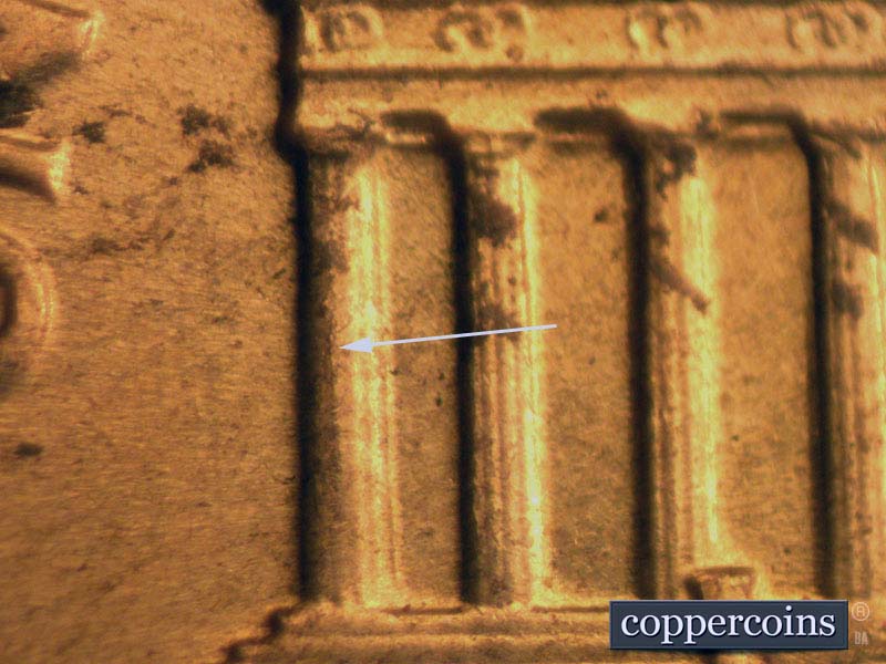 Die-stage B marker on 1960D•1MM•011 showing Die crack on column 1.