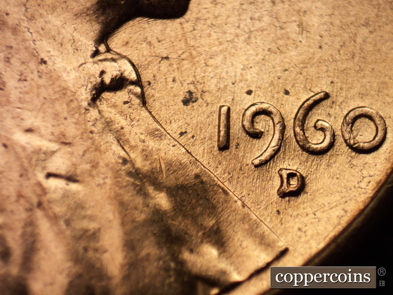 Die-stage B marker on 1960D•1MM•012 showing Die scratches through date.