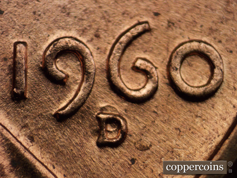Die-stage C marker on 1960D•1MM•013 showing Closeup of repunched mintmark.