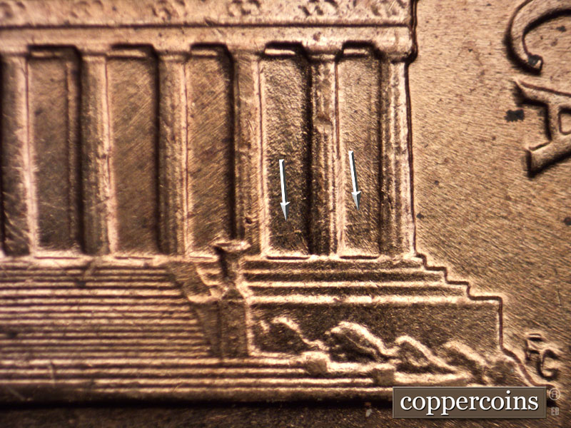 Die-stage C marker on 1960D•1MM•013 showing ENE die scratch in bay 10 and 11.