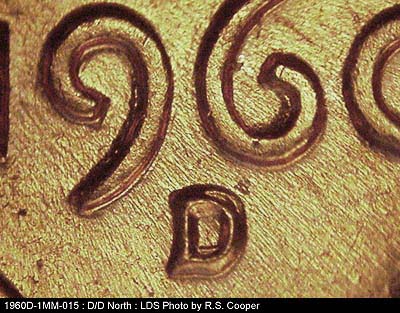 Die-stage C marker on 1960D•1MM•015 showing Closeup of repunched mintmark.
