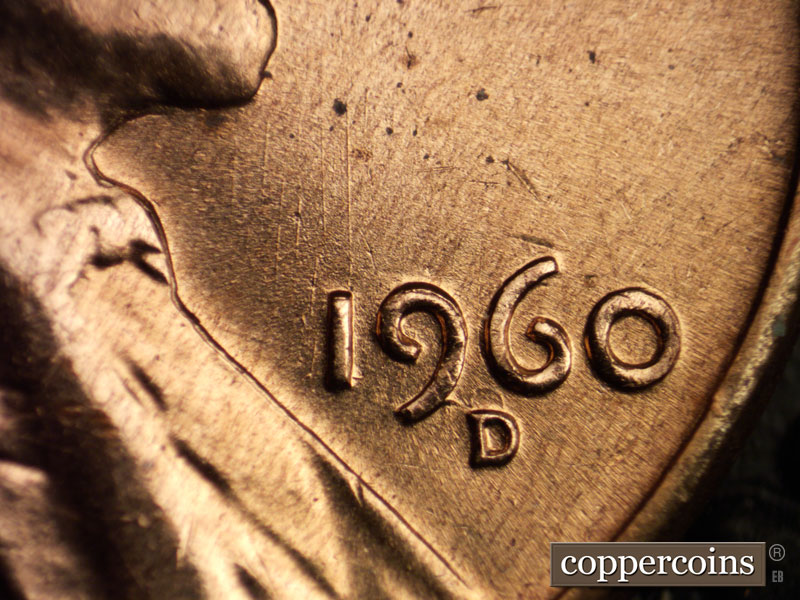 Die-stage A marker on 1960D•1MM•019 showing N-S Die scratches through the 19 of the date.