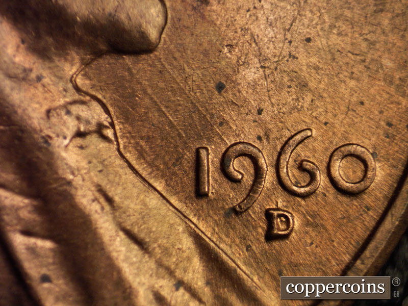 Die-stage B marker on 1960D•1MM•021 showing Very heavy NW-SE die scratches run through the date.