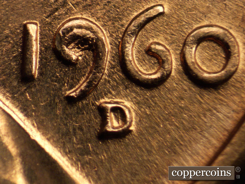 Die-stage C marker on 1960D•1MM•025 showing Closeup of repunched mintmark.