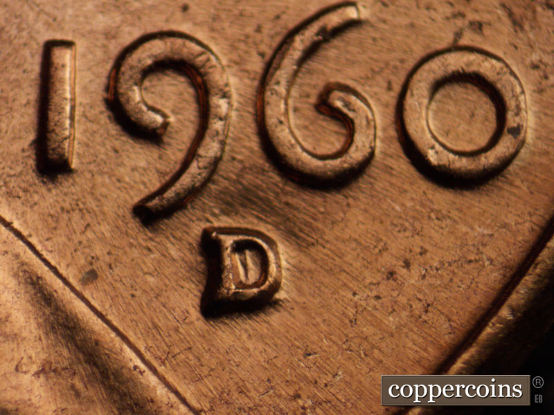 Die-stage C marker on 1960D•1MM•029 showing Closeup of repunched mintmark.