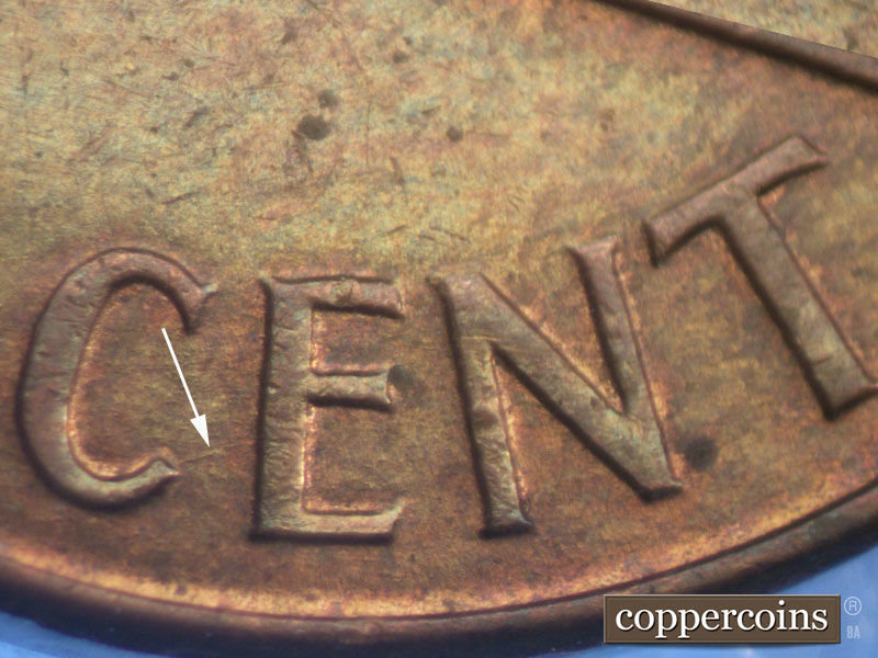 Die-stage A marker on 1960D•1MM•030 showing Light die scratches through ONE CENT.