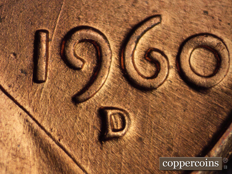 Die-stage C marker on 1960D•1MM•032 showing Closeup of repunched mintmark.