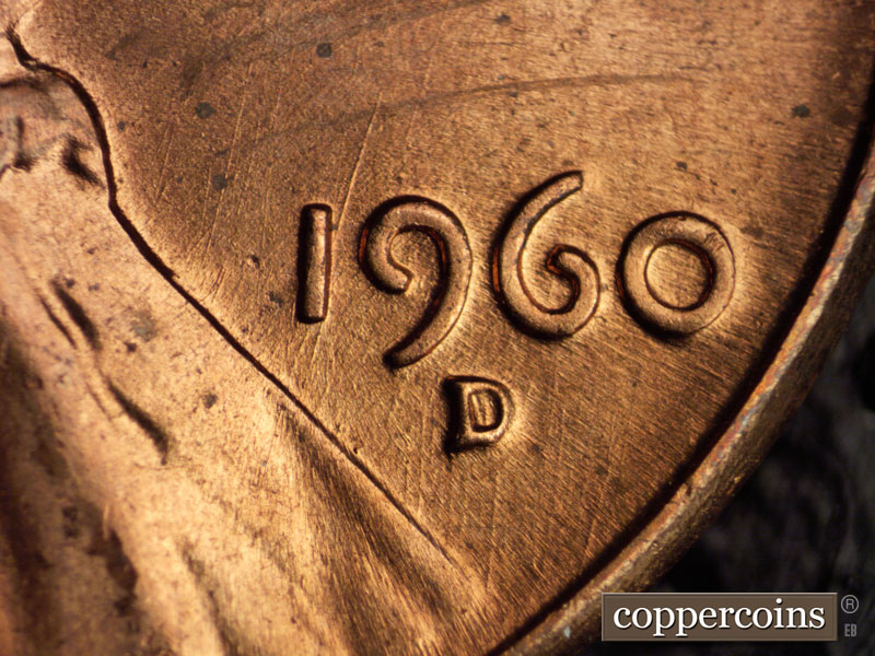 Die-stage C marker on 1960D•1MM•032 showing Heavy NE die scratch through 1 in date.