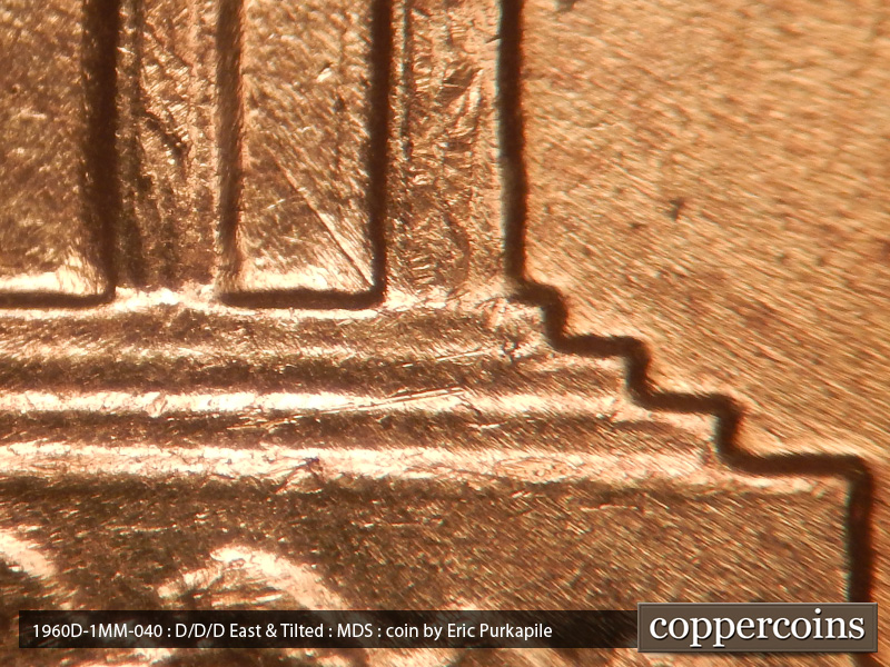 Die-stage B marker on 1960D•1MM•040 showing A die scratch in the lower 11th memorial bay.