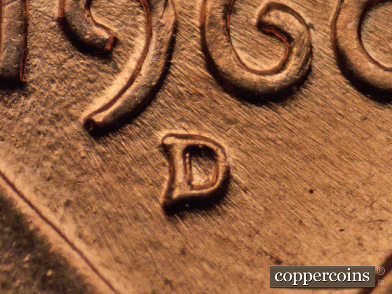 Die-stage C marker on 1960D•1MM•043 showing Closeup of repunched mint mark.