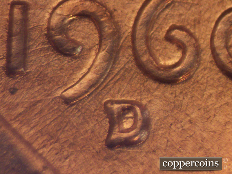 Die-stage B marker on 1960D•1MM•044 showing Die scratches through 196 in date.
