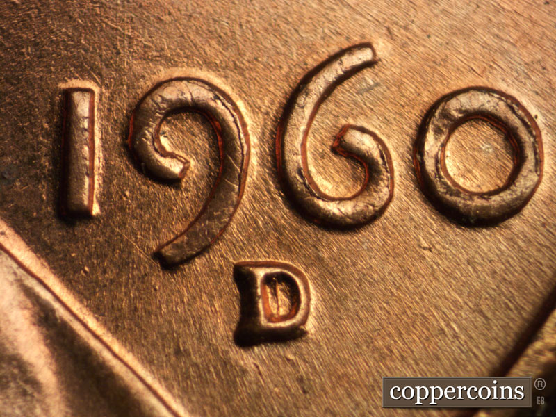 Die-stage A marker on 1960D•1MM•046 showing Closeup of repunched mint mark.