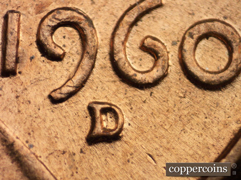 Die-stage C marker on 1960D•1MM•046 showing Closeup of repunched mint mark.