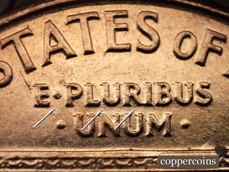 Die-stage C marker on 1960D•1MM•047 showing Light E/W die scratching through E PLURIBUS.