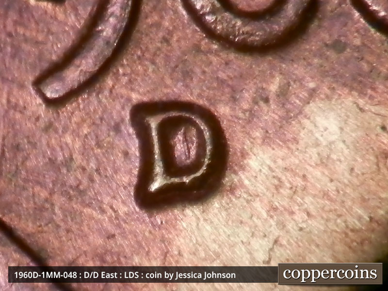 Die-stage C marker on 1960D•1MM•048 showing Closeup of repunched mint mark.