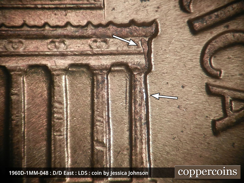 Die-stage C marker on 1960D•1MM•048 showing Die crack on column 12.