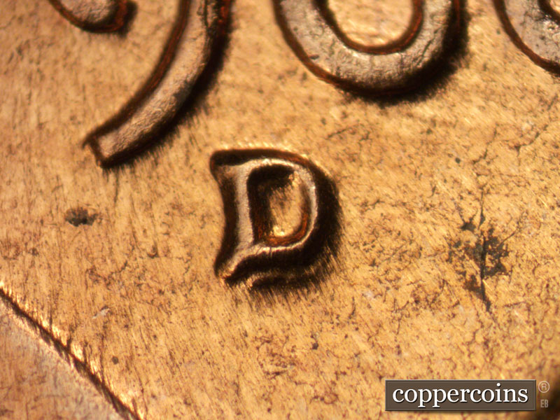 Die-stage C marker on 1960D•1MM•050 showing Closeup of repunched mint mark.