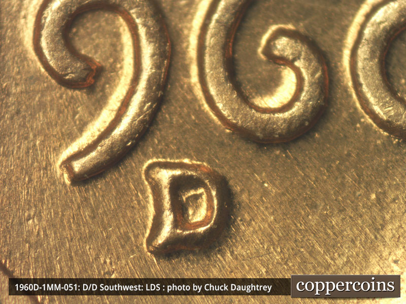 Die-stage C marker on 1960D•1MM•051 showing Closeup of repunched mint mark.