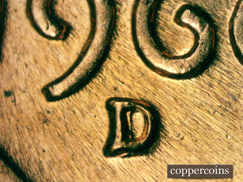 Die-stage C marker on 1960D•1MM•053 showing Closeup of repunched mint mark.