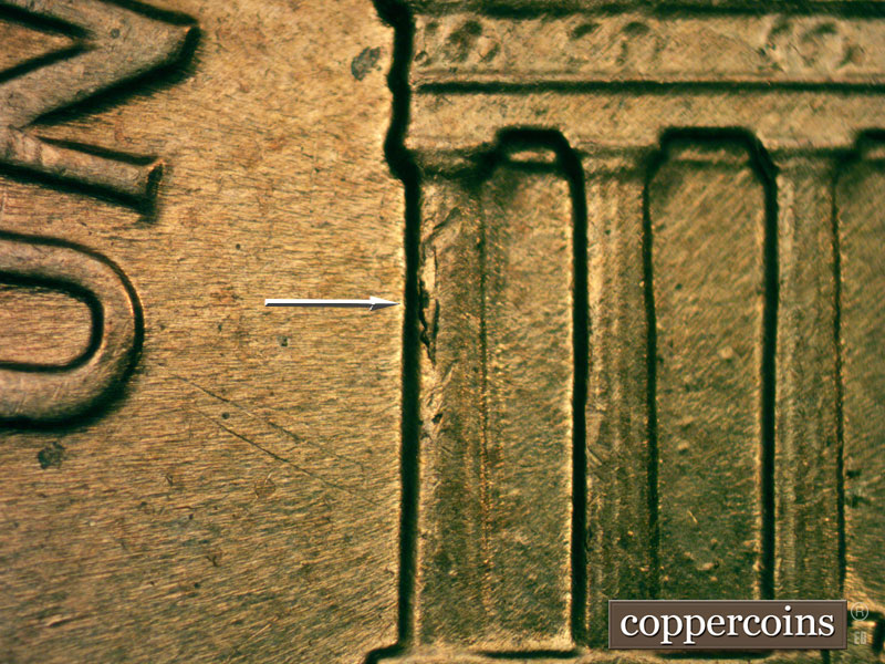 Die-stage C marker on 1960D•1MM•053 showing Die break column one.